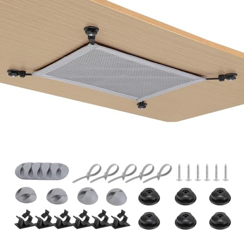 WurdeWindig Cable Management Net Under Desk - Cable Manager Kit-Flexible Under Desk Mesh- PC Cable Organization(Grey, 40 * 28cm).