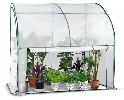 VOUNOT® Serre de Jardin en Toutes Saisons Serre d'hivernage Murale Adossée pour Légumes Plantes Fleurs Serre Adossée avec Bâche PE 135g/m2 Serre a Tomate pour Balcon Terrase Jardin 200x100x180cm Blanc