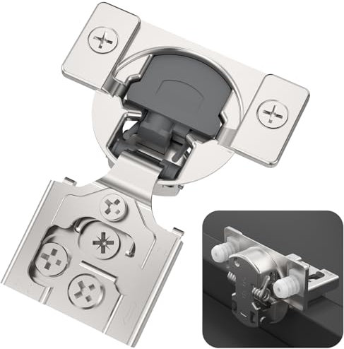 Chibery 4 Stück 1,27 cm Overlay 3D Soft Close Verdecktes Küchenschrankscharnier für Frontrahmentür, vormontierte, einfach zu montierende Dübel, selbstschließend, verstecktes Satin-Nickel, 105 ° offen,