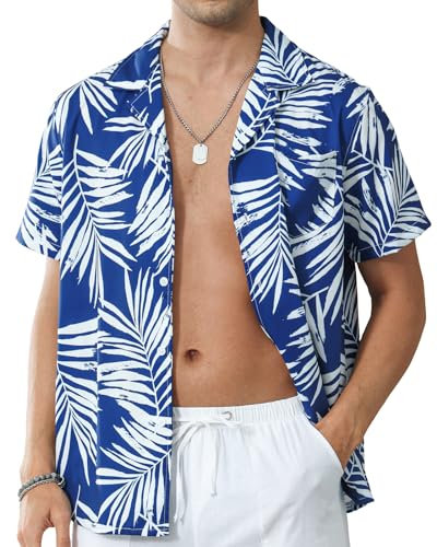 EDITCOZY Mens Hawaii Shirts Tropical Beach Short Sleeve Summer Holiday Printing Shirt Blue XL