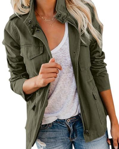 Imily Bela Übergangsjacke Damen Leichte sommerjacke Herbst Stehkragen Jacket Boyfriend Parka Sommerjacke Elegant leichte Jacke Kurzmantel(Grün,M)