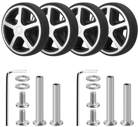 Volein 4 Stück Koffer Ersatzrollen 53mm Gepäck Ersatzräder Verschleißfeste Kofferrollen Gummi Ersatzräder für Koffer(Silber)