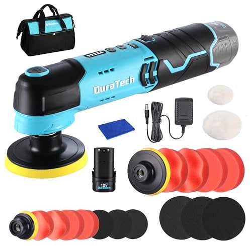 DURATECH Lucidatrice Elettrica 12V con Platorelli, 5 Velocità Regolabili fino a 3000 giri/min, con Spugne, Panni e Disco di Lucidatura, Lucidatrice per Auto, Mobili, Lucidatura Fai da te
