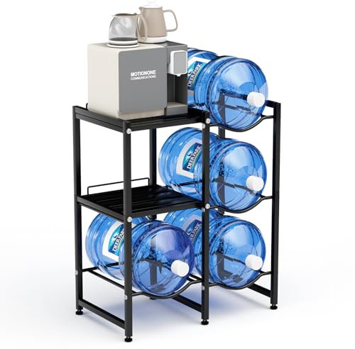 IRCPEN 3 Tier 5 Gallon Water Jug Holder with 2 Layer Storage Shelves, Heavy Duty Water Cooler Jug Rack, and Dispenser Stand for Living Room and Office Space Saving