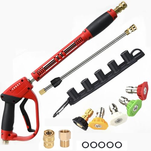 Pistola De Agua A Presión,Pistola Hidrolimpiadora,Lanza Hidrolimpiadora,5000 PSI Pistola de Lavado a presión,con extensión de Varita de Repuesto,5 Puntas de Boquilla,para Ventanas, Coche, hogar