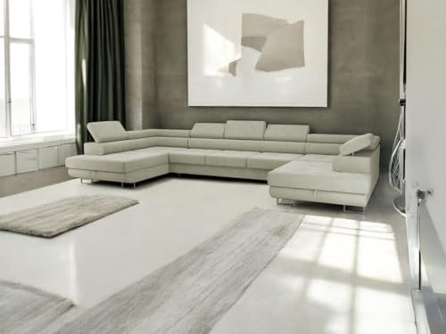 COMFORTINO FURNITURE Ecksofa mit Schlaffunktion Big PASTI U-Form, Sofa Couch mit Bettkasten, 3-Sitzer Eckcouch, Schlafsofa für Wohnzimmer, Big Sofa Couch mit Schlaffunktion (Hellgrau)