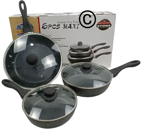 cecaro group Set 3 padelle in Pietra lavica con Coperchio, Padella Antiaderente Alta