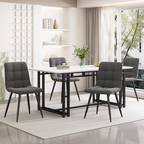 Ymkua Esstisch mit 4 Stühlen Set, 140x80x74 cm Rechteckiger Esstisch, Esszimmergruppe, Moderne Küche Esstisch Set, Esszimmerstuhl Küchenstuhl Set, Küchentisch Set für Wohnzimmer und Küche (Grau)