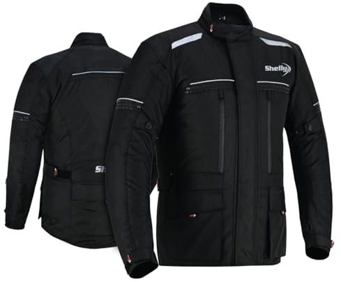 Shelly Premium Motorcycle Jacket Men for Adventure/Touring with Cordura Textile Windproof Bike Jacket for Motorbike Racing, Riding and Impact Protection Armor (UK, Alpha, XL, Regular, Regular, Black)