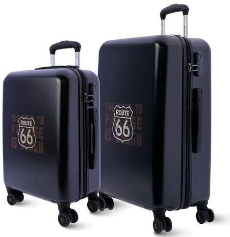Route 66 Kofferset - Handgepäck Koffer 55x40x20 Und Koffer mittelgroß 66x44x24 - mit 4 Rollen 360º leicht- Hartschalenkoffer - ABS - 33 L - Trolley - Carry on Luggage
