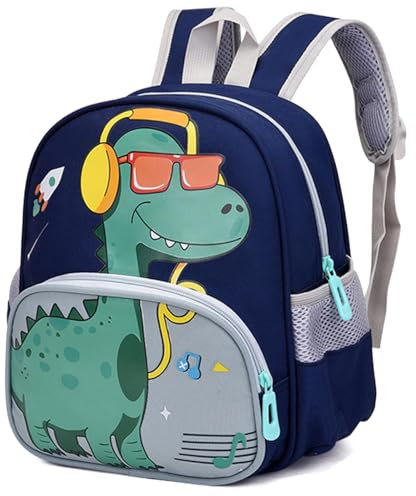 UieaMsio Zaino per bambini per asilo, piccolo dinosauro zaino per ragazzi e ragazze, adatto per bambini dai 2 ai 6 anni, con motivo a dinosauri, Blu scuro, Taglia unica