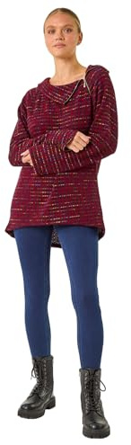 Roman Originals Women Side Split Zip Detail Tunic Top - Ladies Spring Everyday Summer Daywear Open Neckline Knitted Zip Fastened Comfy Long Sleeves Jumpers - Red - Size S