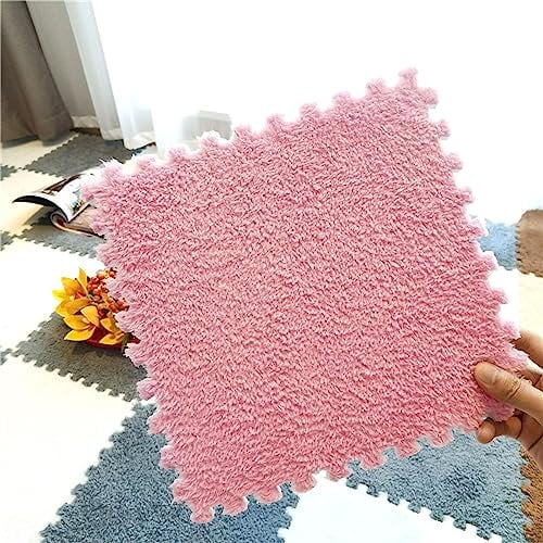HCZKIUJY Splice ineinandergreifender Teppich, quadratische Plüschschaum-Fußmatten, ineinandergreifende Teppichfliesen für die Inneneinrichtung, 100 Stück, Patchwork-Schneidteppich,Pink-100pcs