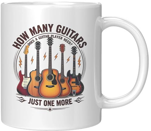 Panvola How Many Guitars Does a Guitar Player Need? Just One More Guitarist Gifts Guitar Player Boyfriend Husband Dad Brother Guitar Lover Gifts Musicians Novelty Drinkware Ceramic Mug 11 oz White