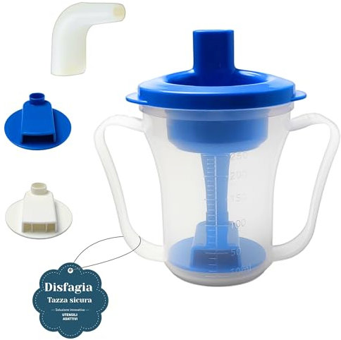 CuraVita - Vasos para Disfagia en Adultos - Vaso Médico Regulable de 5cc/10cc - Bebida Segura Sentado o Acostado - Vaso para Disfagia por Derrame Cerebral, Parkinson o Movilidad Limitada