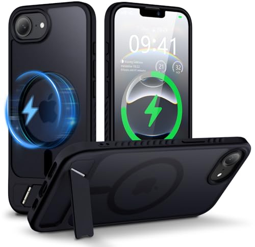 ACRONIX für iPhone 16e Hülle mit Verstellbarer Ständer, kompatibel mit MagSafe, Anti-Fingerabdruck, stoßfeste u. Kratzfeste Handyhülle, iPhone 16e Case Transluzente Rückseite - Matt Schwarz