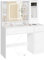 WOLTU White Dressing Table with Charging Station, Makeup Desk with Sliding Mirror, LED Lights Dimmable, Drawers, Jewellery Cabinet, Side Shelving Unit, MB6125ws