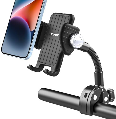 YOOZ Stroller Buggy Phone Holder, Flexible Phone Mount for Bicycle Pram Scooter Exercise Bike Treadmill, Tube Pole Handlebar Clamp Compatible with iPhone 16 Pro Max, 15 14 13 Mini, All Smartphone