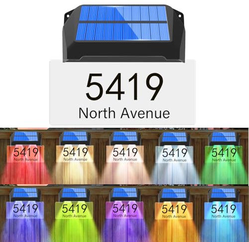 MEDOYOH Solar Beleuchtete Hausnummern, DIY Solar Hausnummernleuchte Straßenname 1200mAh Acryl-Platte IP65 Wasserdicht für Außenadressschilder, 10 Farben