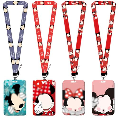 4pcs Anime Cartoni Animati Cordino, Laccetto con Titolare della Carta, Lanyard con Porta Badge, Cartoni Animati Cordino Lanyard, Adatto per Tessere Autobus Tessere Studenti