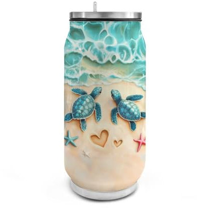Yexignaon Sea Turtle Insulated Water Bottle with Straw Stainless Steel Small Water Bottle with Leakproof Lid Flasks for Hot and Cold Drinks Easy to Clean