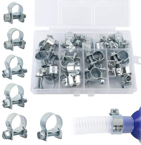 Riisoyu 30 Stück Mini Schlauchschellen, 7-15mm Kraftstoffeinspritzung Gelenkbolzenschelle Verstellbar Klein Schlauchklemmen Stark Rohrschellen für Mini Kraftstoffleitungs Benzinrohr Auspuffrohr