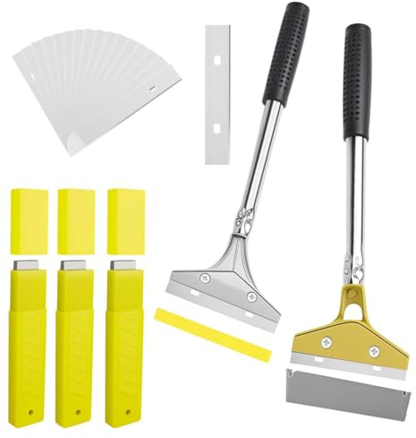 SENLINLIN Tapetenentferner Set, 2 Stück Tapetenkratzer mit 30 Ersatzklingen (4'') und Schutzhülle – 30cm Tapetenschaber mit Gummigriff, für Wandfarbe, Bodenfliesen-Kleber und Etiketten