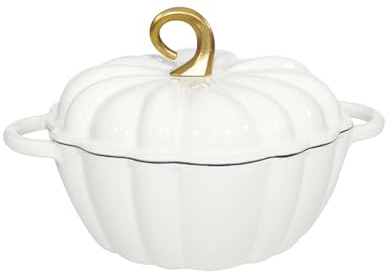 Pumpkin Dutch Oven Enamel Cast Iron Pot Pumpkin Shaped Soup Cookware(White)
