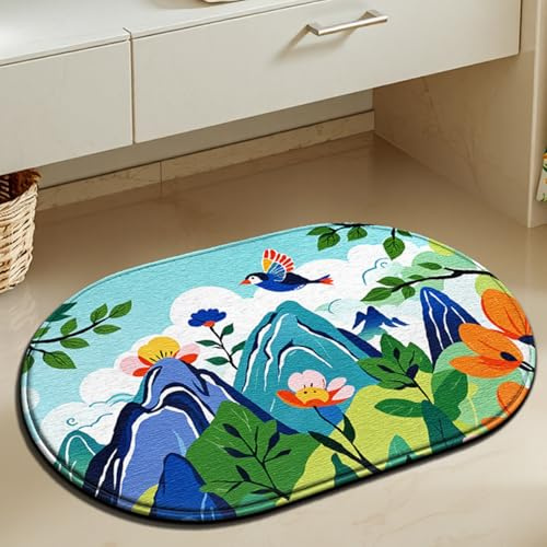 Bath Mat Blau Gelb Orange Badezimmerteppich Mikrofaser Badematte Langlebig rutschfest Badmatte Schnelltrocknend Badvorleger Verdicken Badteppich Waschbar Badeteppich Bathroom Mat 40x60cm