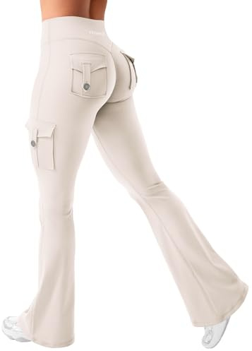 YEOREO CoreFlex Damen Invisible Scrunch Flare Leggings mit 4 Pockets | High Waist,Schlaghosen,Workout,Seamless,Push Up,Blickdicht,Yoga,Gym Legging,Butt,Sport