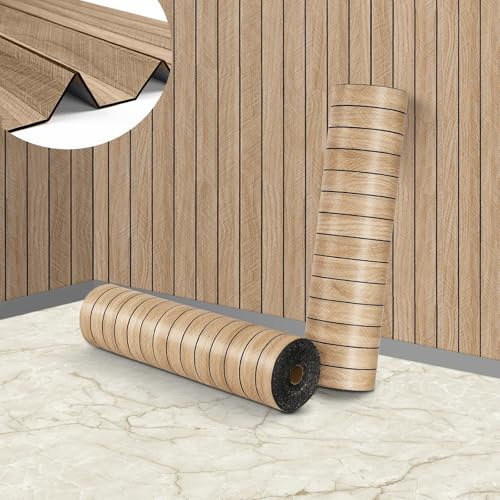 ReWallpaper Light Oak Wood Slat Wallpaper Self Adhesive Foam 3D Panel Wallpaper Effect Living Rooms Vintage Thick Natural Wooden Panelled Wall Paper for Doors Furniture Decorative 30CMx3M