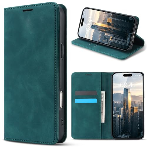 Cracedily Handyhülle für Samsung Galaxy A21s Hülle, Klapphülle Premium Lederhülle Klappbar Flip Case Tasche Magnet Kartenfach Standfunktion Klapphülle Schutzhülle für Galaxy A21S, Blaugrün