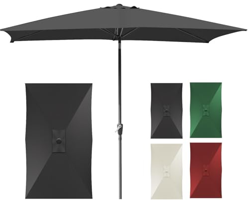 Tysobes Parasol de jardin rectangulaire 2 x 3 m, protection solaire UPF 50+, avec manivelle, pour terrasse, balcon, piscine, sans socle, anthracite
