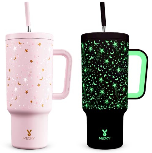 Meoky 1182ml Tumbler with Straw and Lid, 40oz Tumbler with Handle | Cold for 34 Hours or Hot for 10 Hours, 100% Leak-Proof, Insulated Stainless Steel Travel Mug Water Bottle (Starry Sky)