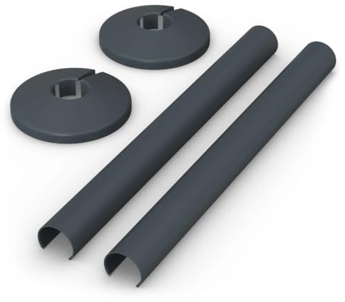 UK Radiators Snap On Radiator Pipe Covers 200mm x 18mm - 2 Pack Pipe Sleeve | Slate Grey Finish - 2 Pack Pipe Sleeve & Collar Included - Two Piece Snap Fit Plastic for 15mm Pipes, Easy Installation