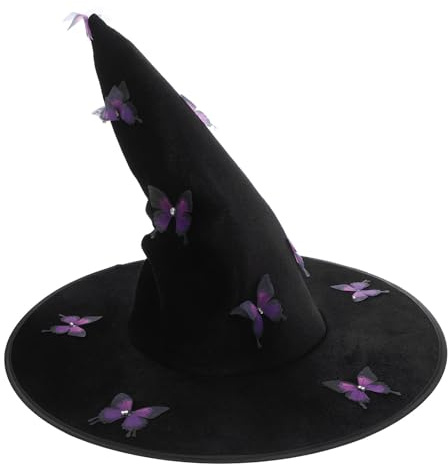 NULYLU Witch with Iron Purple Design Wrinkle with Halloween and Hat Butterfly, Flannel Material Wire, Breathable and Easy to Match Accessory Festive Party for Costume Events