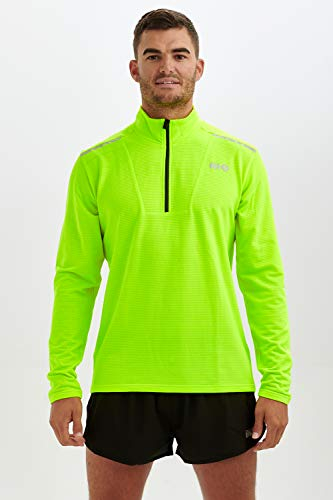 Time To Run Men's Long Sleeve Quick Dry Thermal Lightweight Grid Zip Neck Running/Training/Warm Up/Sports/Fitness Top Large Lime