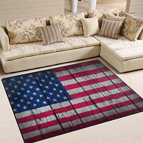 Use7 Teppich, Motiv USA-Flagge, bemalt auf Holz, für Wohnzimmer, Schlafzimmer, Textil, Mehrfarbig, 160cm x 122cm(5.3 x 4 feet)