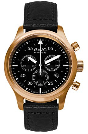 BWC Swiss Herren Uhr Chronograph Quarz mit Leder Armband 200175752