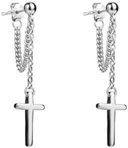 Kreuz Ohrhänger 925 Sterling Silber Kette Tropfen für Damen Herren Punk Kugel Ohrstecker Hypoallergen Christlich Religiöser Schmuck