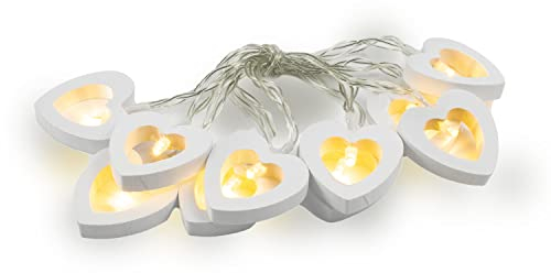 The Glowhouse Premium Wooden Heart String Lights - Battery Operated - 10 Warm White LEDs