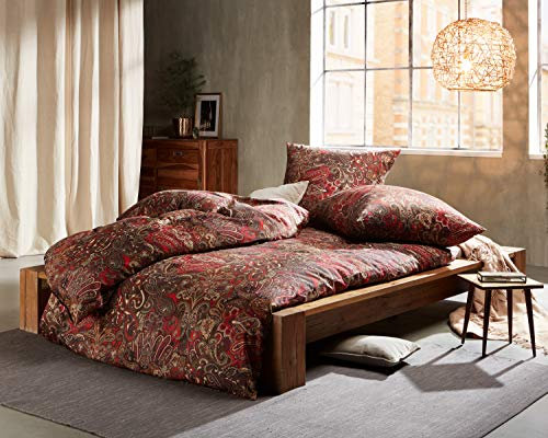 Bettwaesche-mit-Stil Mako Satin Paisley Bettwäsche orientalisch rot 140x200 + 70x90 cm - 100% Baumwolle