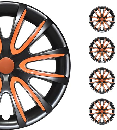OMAC 4X Radkappen Radzierblenden Radblenden 16 Zoll Stahlfelgen Glänzend Schwarz-Orange