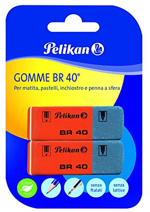 Pelikan Radiergummis BR40, weißer Radiergummi für Bleistifte, Buntstifte, Tinte und Kugelschreiber, geeignet für technisches Zeichnen und Auseinandergebrauch, Packung mit 2 Stück
