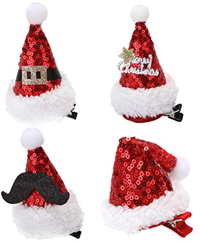 PRETYZOOM 4Pcs Weihnachtsmütze Haarspange Pailletten Haarspangen Mini Weihnachtsmütze Kopfschmuck Weihnachtshaar Zubehör für Weihnachtsfeier Gefälligkeiten