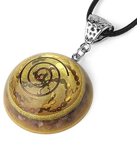 LIUYUYOUGO Stein Anhänger Halsketten,Unisex Elegante Natürliche Kieselsteine Cabochon Anhänger Spiral draht Orgonit Trendy Lederkette Ethnischen Schmuck Geschenk