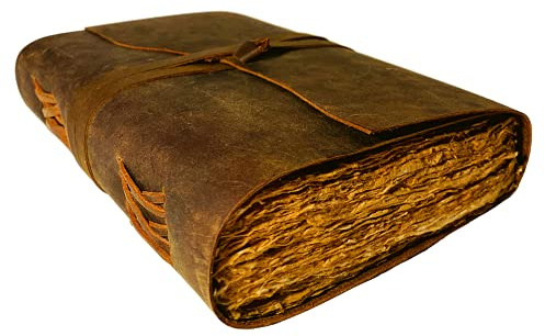 Leder-Tagebuch im Vintage-Stil, 200 Seiten, Büttenrand, rustikales Papier, unlinierte Seiten, Buch der Schatten, Grimoire, Junk-Notizbuch, Fantasie-, mittelalterliche Geschenke, Skizzenbuch, antikes