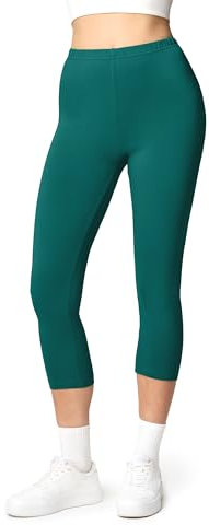 Ladeheid Leggings Damen 3/4 Baumwolle bequem und atmungsaktiv Capri Leggings Damen für Sommer LA40-132 (Smaragdgrün, XS)
