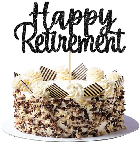 Gyufise Black Happy Retirement Cake Topper Retirement Cake Decoration Picks for Retired Party Cake Decoration Party Supplies 1 Pack