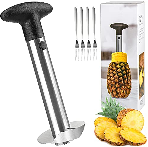 Julyee Ananasschneider Premium Edelstahl Ananas Entkerner Schneider mit Gabel Ananas Schäler Core Entferner Werkzeug, Spülmaschinengeeignet